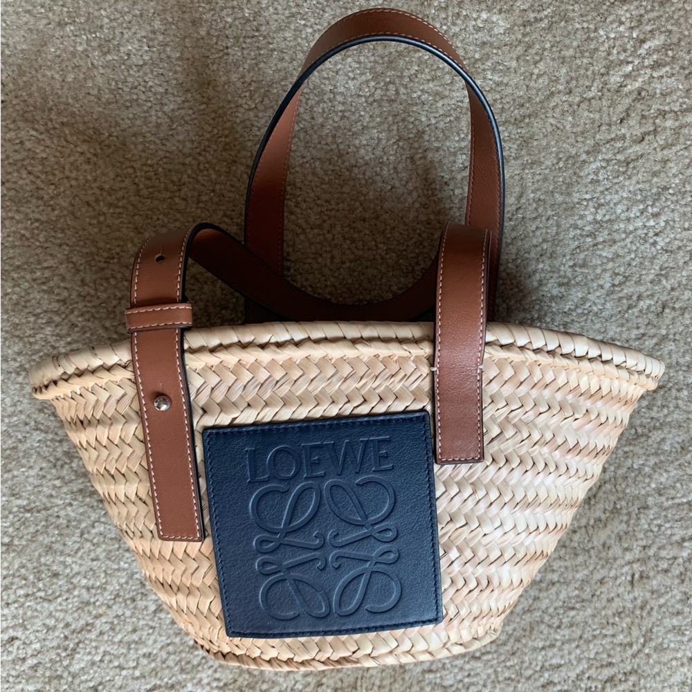 LOEWE
Small leather-trimmed woven raffia tote